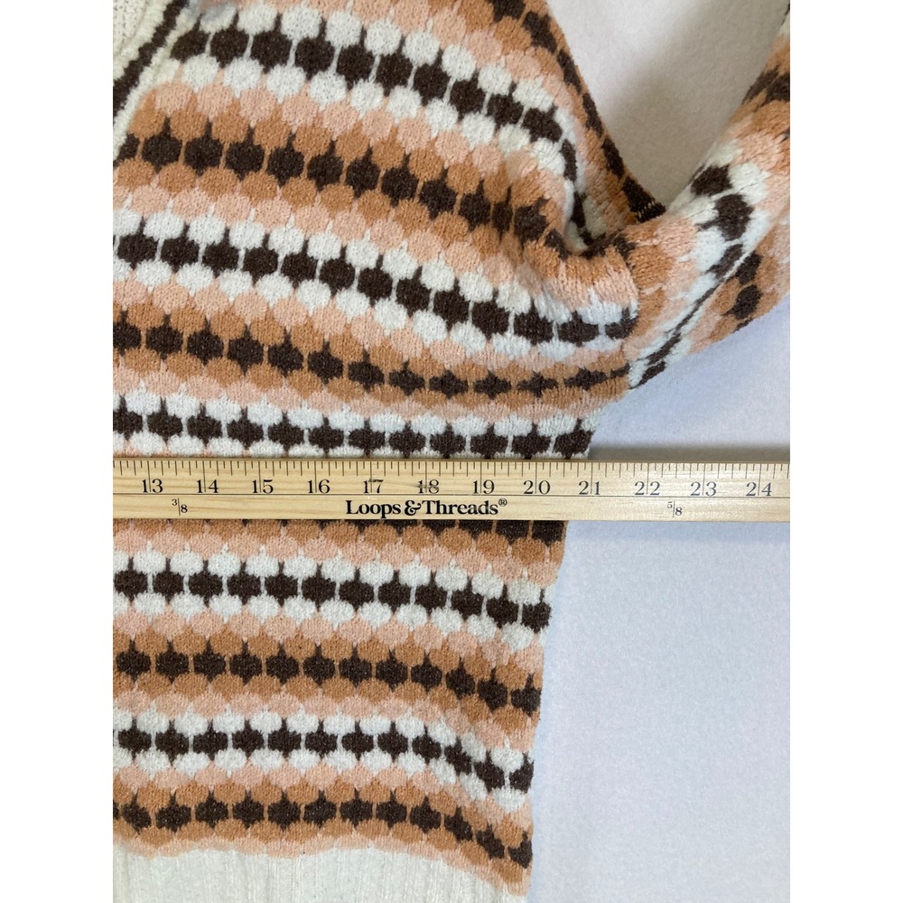 Retro Boho Freshman 1996 Womens Large Brown Striped Collared V-Neck Knit Sweater - Picture 4 of 10